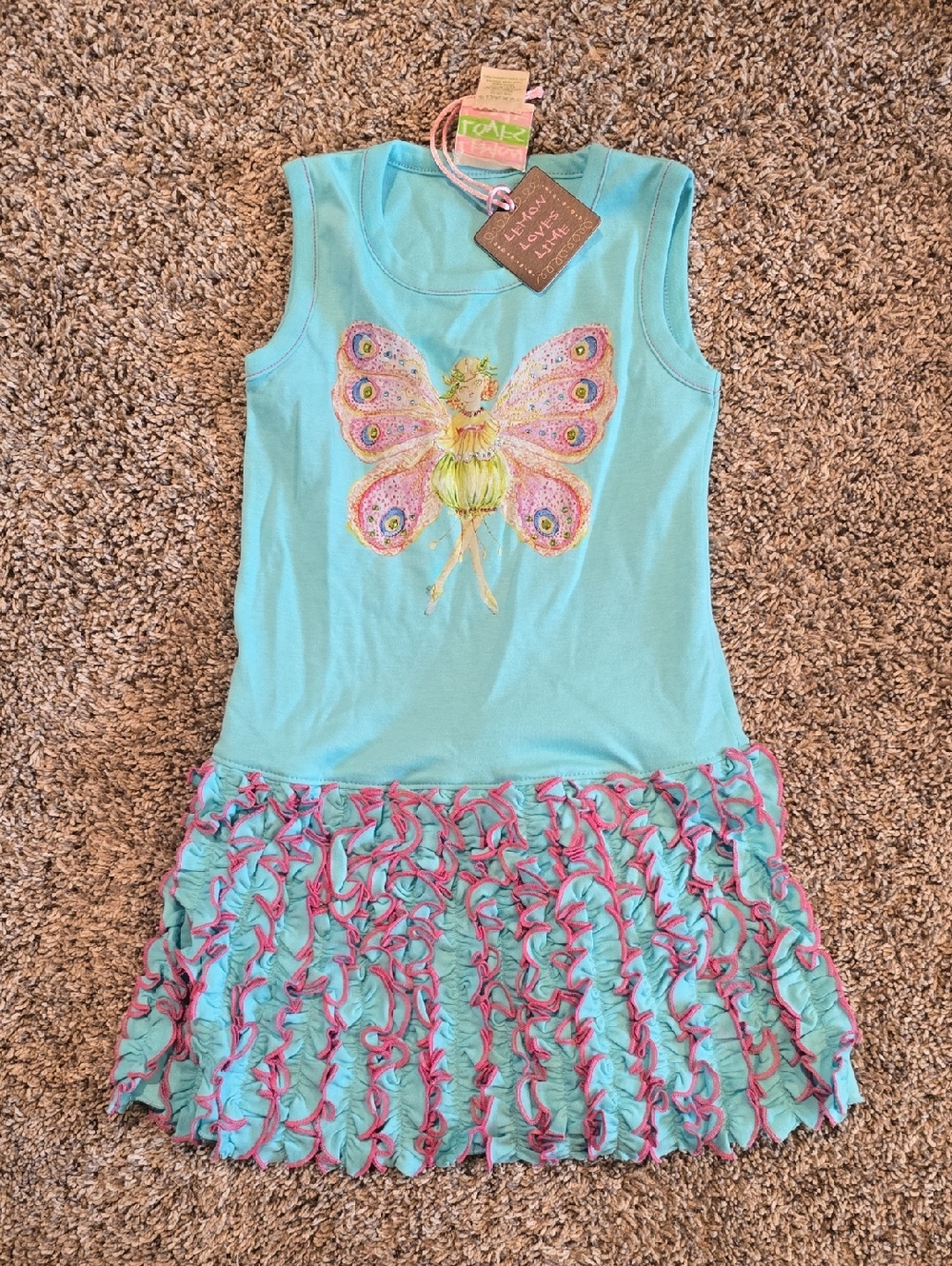 Lemon Loves Lime Turquoise & Pink Fairy Ruffle Tank Dress